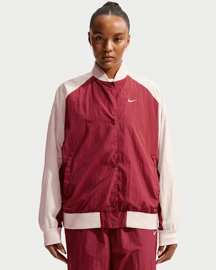Женская куртка Nike Sportswear Varsity оверсайз, бордовая/белая