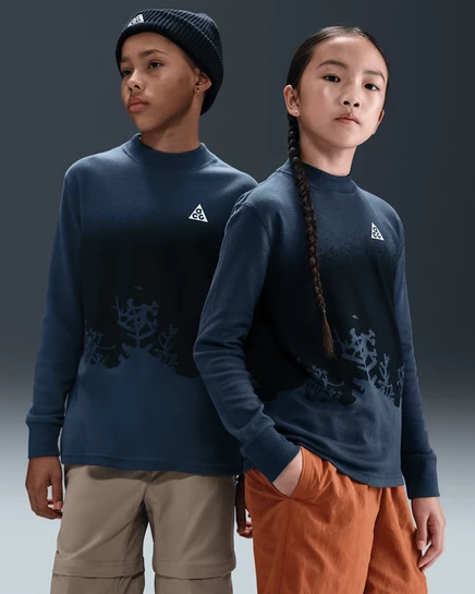 Детский лонгслив Nike ACG Waffle, голубой/белый