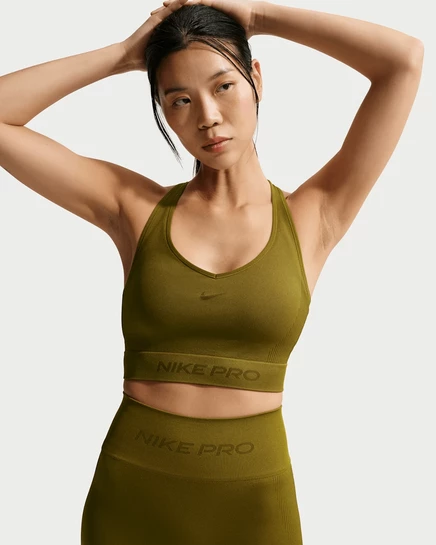 Женский укороченный топ Nike Pro Seamless Dri-FIT, оливковый