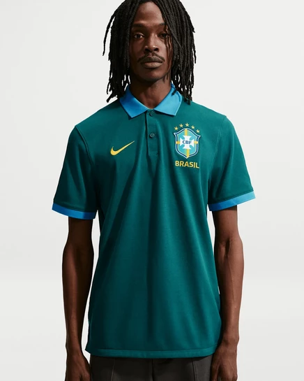 Мужское поло Nike Brazil Dri-FIT, бирюзово-голубое/золотое