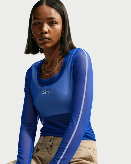 Женский лонгслив Nike, прозрачный, синий/белый
