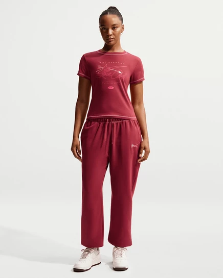 Женские брюки Nike Club Fleece оверсайз, бордовый/пудровый