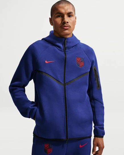 Мужское худи Nike USMNT Tech Fleece Windrunner на молнии, темно-синий/красный
