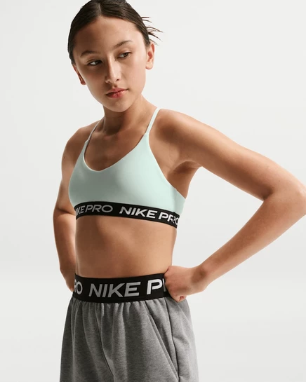Спортивный бюстгальтер для девочек Nike Pro Indy, зеленый/черный/белый