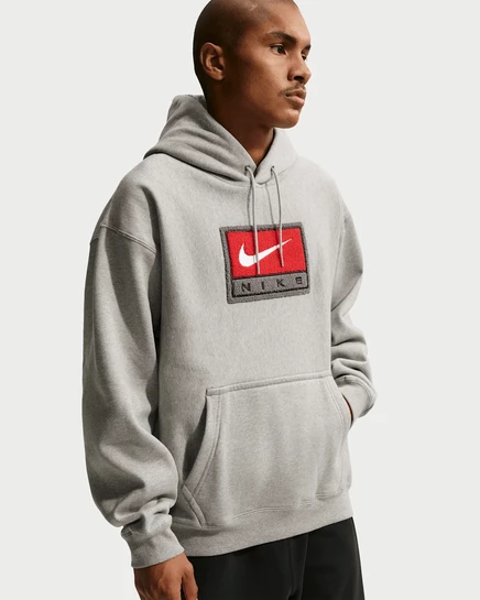 Мужское флисовое худи-пуловер Nike Solo Swoosh, темно-серое/белое