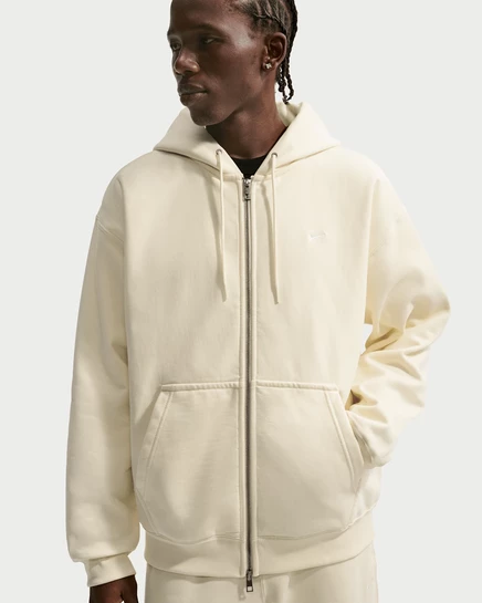 Мужское флисовое худи на молнии Nike Solo Swoosh, кремовое с белым
