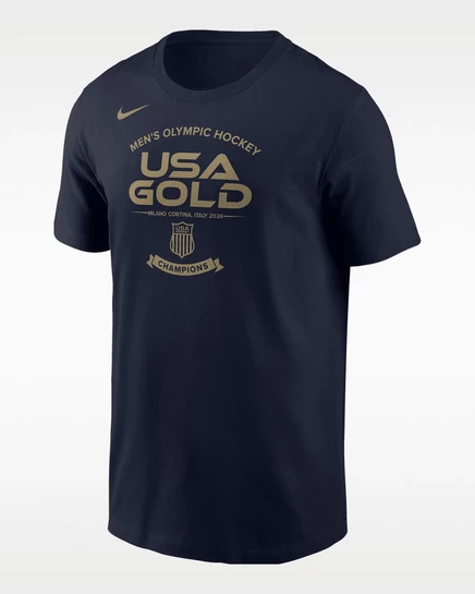 Мужская футболка Nike USA 2026 «Gold Medal», тёмно-синяя/золотая