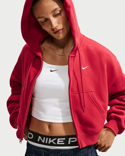 Женское худи Nike Studio Fleece укороченное, красно-бежевое