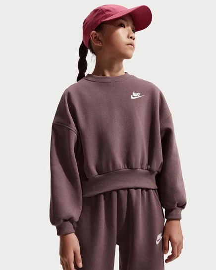 Девочковый свитшот Nike Club Fleece, бордовый/белый