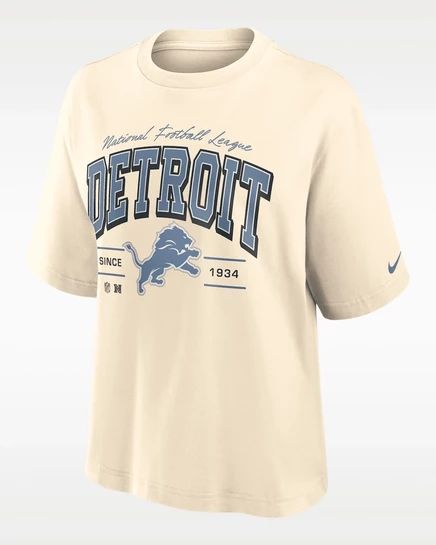 Женская футболка Nike Detroit Lions Vintage Mod Boxy, кремовая