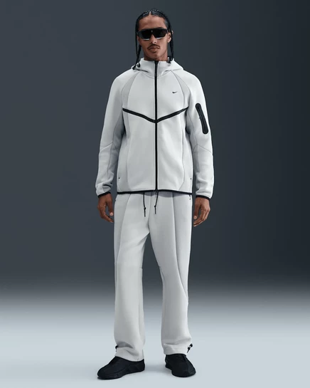Мужские флисовые брюки Nike Tech, колорблок, с открытым низом, светло-серые/черные