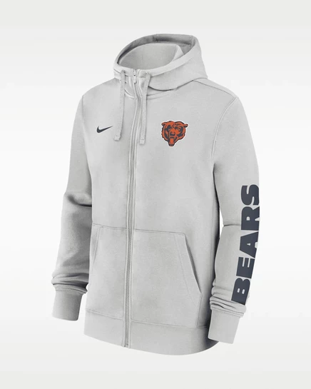 Мужское худи Nike Chicago Bears Club на молнии, серое