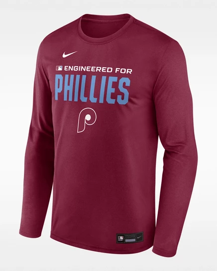 Мужская футболка с длинным рукавом Nike Philadelphia Phillies Team Issue, бордовая