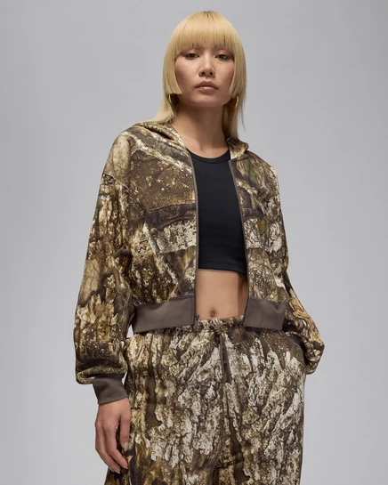 Женская укороченная худи Jordan Brooklyn Fleece на молнии, слоновая кость