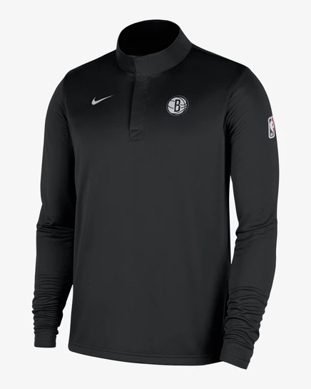 Мужской лонгслив Nike Brooklyn Nets Dri-FIT с молнией 1/4, черный/белый