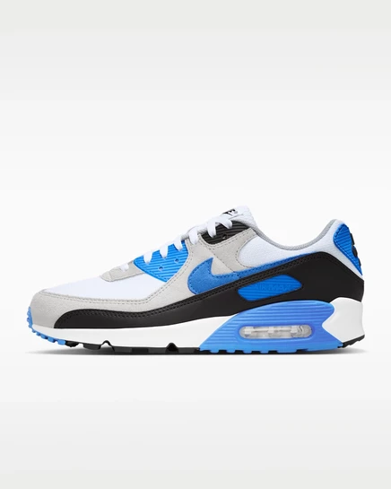Мужские кроссовки Nike Air Max 90 Premium, белый/светло-серый/черный/голубой
