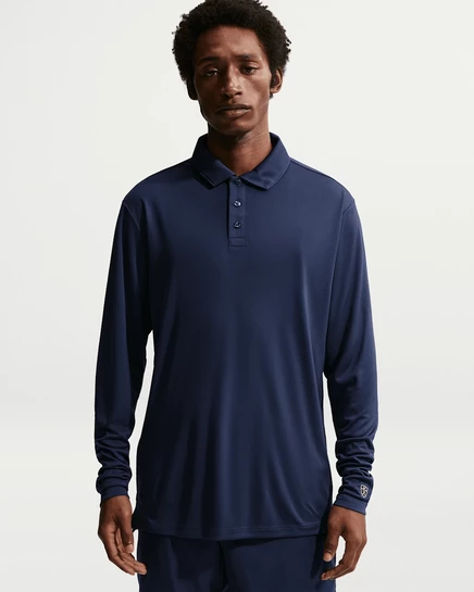 Мужское поло Nike Par Dri-FIT, длинный рукав, темно‑синее