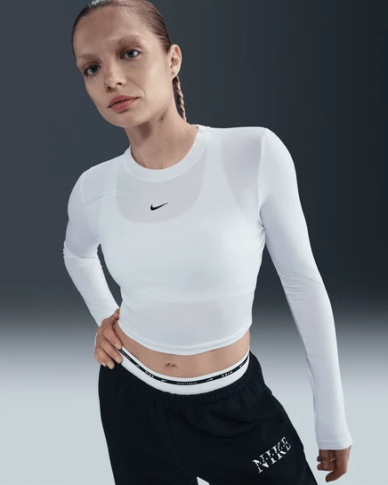 Женский облегающий укороченный топ Nike Sportswear Chill Knit, белый/черный