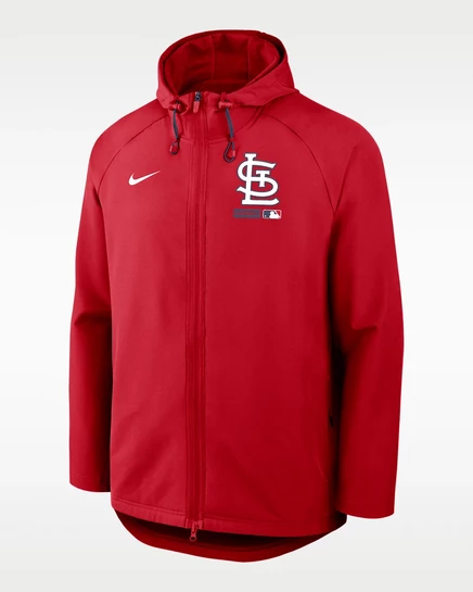 Мужская куртка Nike St. Louis Cardinals Therma-FIT на молнии с капюшоном, красная