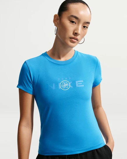 Женская укороченная футболка Nike Sportswear Chill Knit, светло-голубая/молочная