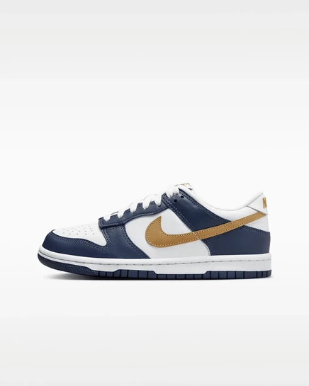 Детские кеды Nike Dunk Low, белые/темно-синие/пшеничные