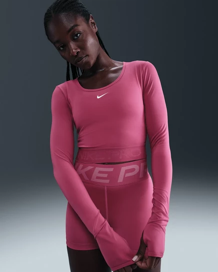 Женский укороченный лонгслив Nike Pro Dri-FIT, свекольно-бордовый/белый