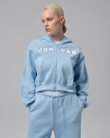 Женская укороченная худи Jordan Brooklyn, голубая/белая