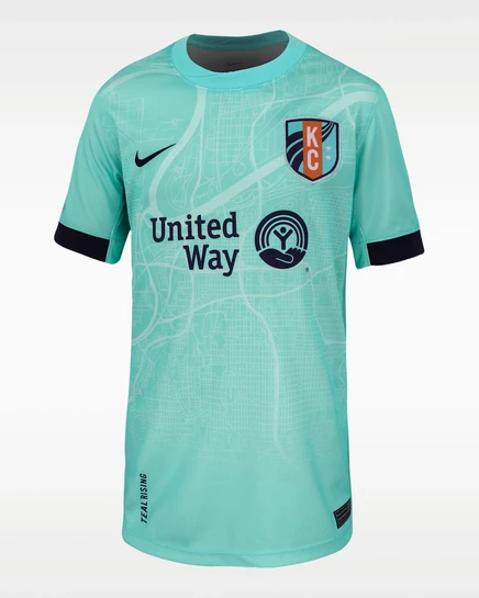 Детская джерси Nike KC Current 2025 гостевая Dri-FIT, гипер-бирюзовая