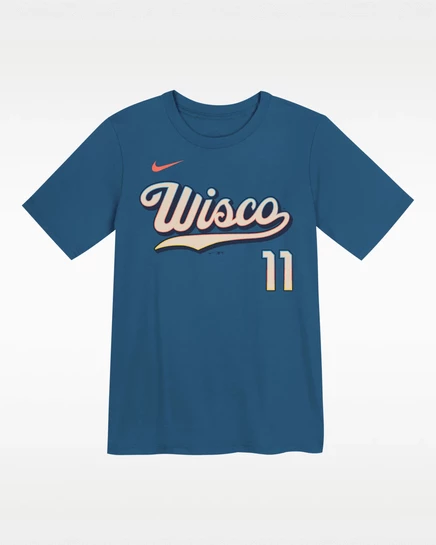 Детская футболка Nike MLB Jackson Chourio, серо-голубая