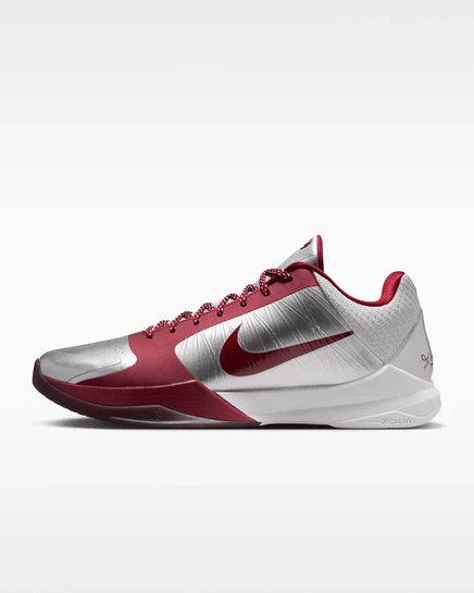 Детские кроссовки Nike Kobe V, серебристо-белые с красным