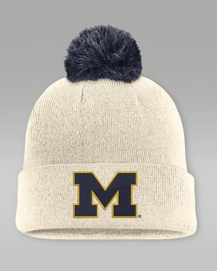 Шапка Jordan Michigan Campus с помпоном, бежевая/синяя