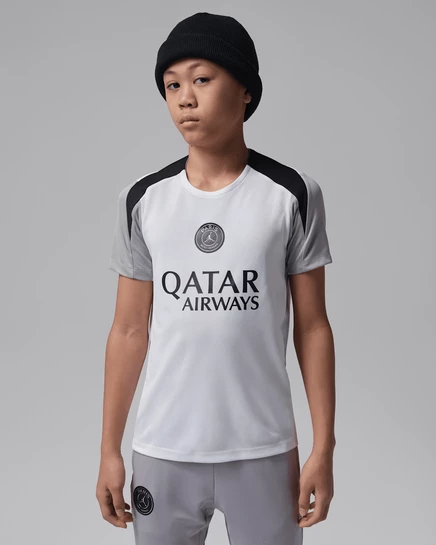 Детская футболка Jordan PSG Strike Night Dri‑FIT, бело‑серо‑черная