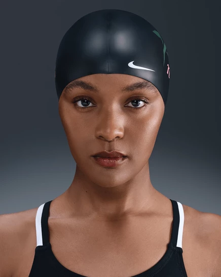 Шапочка для плавания Nike силиконовая, черная/белая/розовая