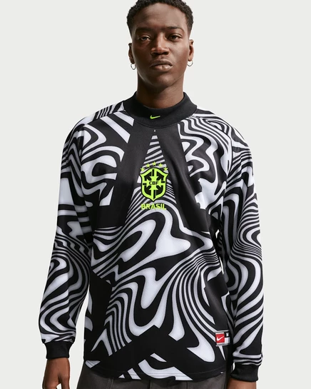 Мужская футбольная футболка Nike Brazil Keeper, черная с салатовыми деталями