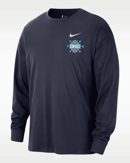 Мужская футболка с длинным рукавом Nike Oklahoma City Thunder City Edition, темно-синяя