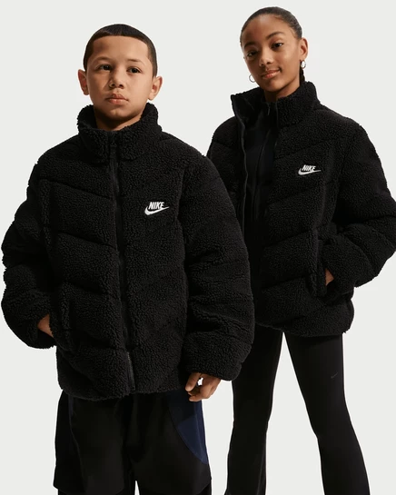 Детский пуховик Nike Therma-FIT, черный с белым