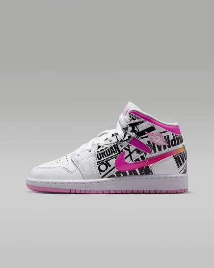 Air Jordan 1 Mid Big Kids' Shoes off white/university red/fire pink
