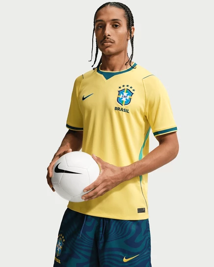 Мужская стадионная футболка Nike Brazil 2026 Dri-FIT, канареечная/мятная/бирюзовая