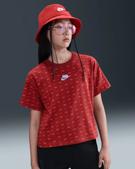 Детская укороченная футболка Nike x LEGO, темно-каеновая