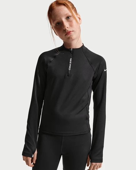 Детская кофта Nike Pro Dri-FIT с полу-молнией, черная