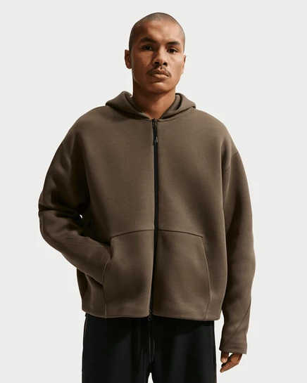 Мужское худи Nike Tech на молнии, темно-ореховое/черное