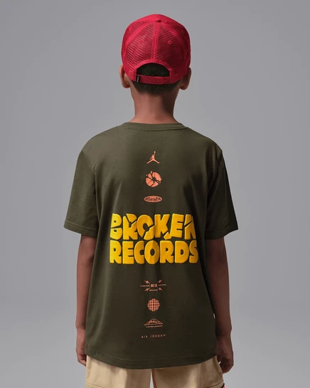 Детская футболка Jordan Broken Records, хаки/оранжево/жёлтая