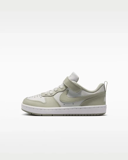 Детские кеды Nike Court Borough Low, светло‑серебристые/белые/серо‑зелёные