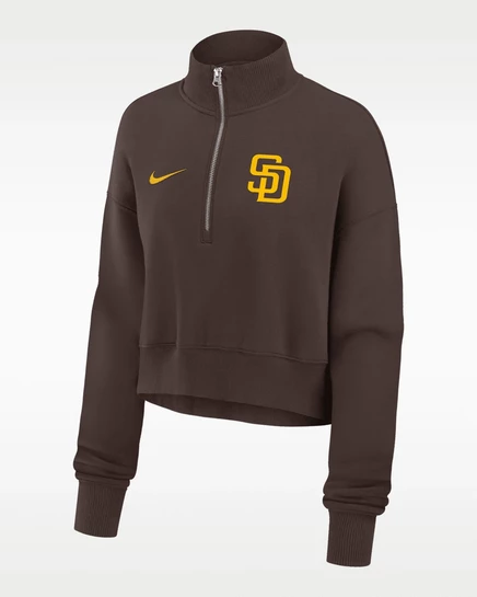 Женская укороченная толстовка Nike San Diego Padres Phoenix с молнией 1/4, коричневая