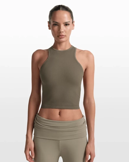 Женская майка NikeSKIMS Ribbed Seamless Racerneck, песочно-моховая