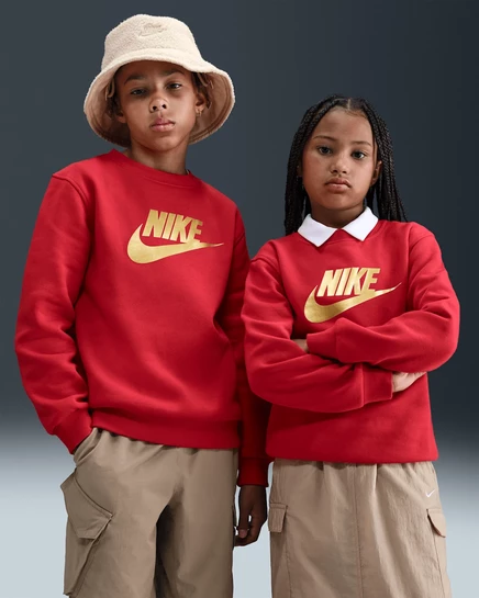 Детская толстовка Nike Sportswear Club Fleece с круглым вырезом, красная/золотистая