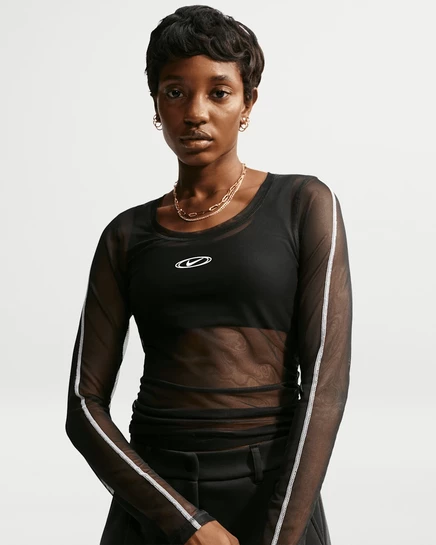 Женский лонгслив Nike, прозрачный, черный/белый