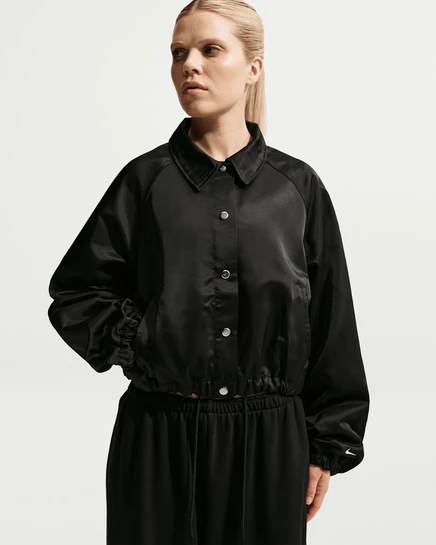 Женская куртка-коуч Nike Oversized Satin, черно-белая