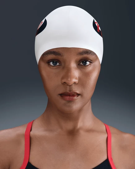 Унисекс силиконовая шапочка для плавания Nike, бело-черно-красная