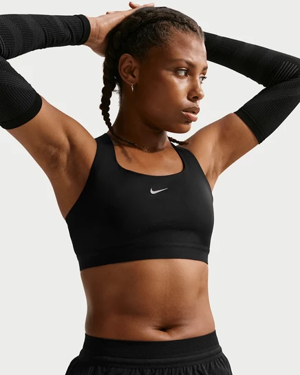 Женский спортивный бюстгальтер Nike Swift, высокая поддержка, черный/серебристый